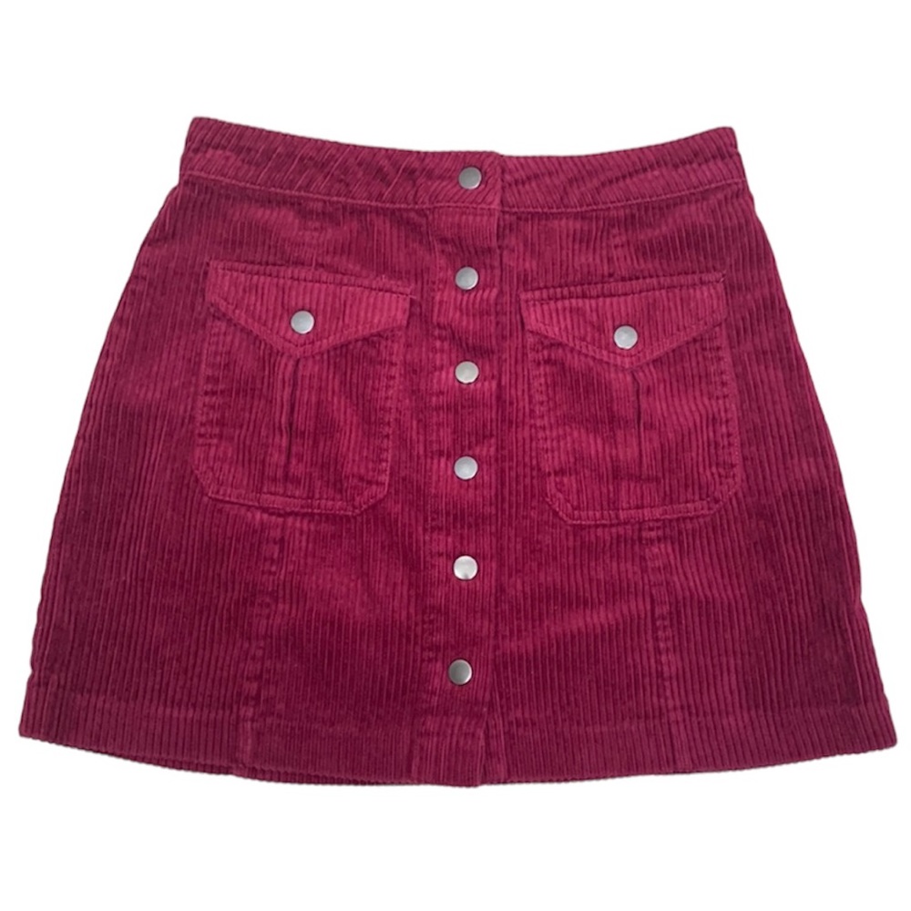 Forever 21 Corduroy Burgundy Maroon Button Down Mini Skirt Size Medium